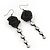 Black Mesh Crystal 'Rose' Drop Earrings - 8cm Length - view 4