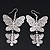 Long Lightweight Filigree Diamante 'Butterfly' Earrings In Silver Plating - 8cm Length - view 2