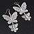 Long Lightweight Filigree Diamante 'Butterfly' Earrings In Silver Plating - 8cm Length - view 4