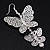 Long Lightweight Filigree Diamante 'Butterfly' Earrings In Silver Plating - 8cm Length - view 5