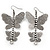 Long Lightweight Filigree Diamante 'Butterfly' Earrings In Gun Metal Finish - 8cm Length