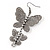 Long Lightweight Filigree Diamante 'Butterfly' Earrings In Gun Metal Finish - 8cm Length - view 2