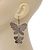 Long Lightweight Filigree Diamante 'Butterfly' Earrings In Gun Metal Finish - 8cm Length - view 4