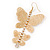 Long Lightweight Filigree Diamante 'Butterfly' Earrings In Gold Plated Metal - 8cm Length - view 7