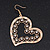 Gold Plated Open-Cut Diamante 'Heart' Drop Earrings - 6cm Length - view 6