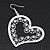 Silver Plated Open-Cut Diamante 'Heart' Drop Earrings - 6cm Length - view 5