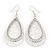 Silver Plated Crystal Filigree Teardrop Earrings - 6.5cm Length - view 4
