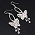 Silver Plated Filigree Diamante 'Butterfly' Drop Earrings - 7cm Length - view 7