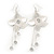 Long Flower With Crystal Dangles Earrings In Silver Plated Metal - 9cm Length - view 4