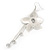 Long Flower With Crystal Dangles Earrings In Silver Plated Metal - 9cm Length - view 7