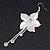 Long Flower With Crystal Dangles Earrings In Silver Plated Metal - 9cm Length - view 8