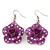 3D Purple Diamante 'Rose' Drop Earrings In Silver Plating - 5cm Length - view 5