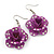 3D Purple Diamante 'Rose' Drop Earrings In Silver Plating - 5cm Length