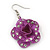 3D Purple Diamante 'Rose' Drop Earrings In Silver Plating - 5cm Length - view 2