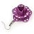 3D Purple Diamante 'Rose' Drop Earrings In Silver Plating - 5cm Length - view 3