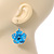 3D Light Blue Diamante 'Rose' Drop Earrings In Silver Plating - 5cm Length - view 4