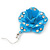 3D Light Blue Diamante 'Rose' Drop Earrings In Silver Plating - 5cm Length - view 5