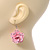 3D Light Pink Diamante 'Rose' Drop Earrings In Silver Plating - 5cm Length - view 3
