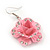 3D Light Pink Diamante 'Rose' Drop Earrings In Silver Plating - 5cm Length - view 2