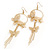 Long Delicate Filigree Butterfly Drop Earrings In Gold Plating - 13cm Length - view 2
