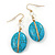 Gold Plated Turquoise Stone Wired Bead Drop Earrings - 5cm Length - view 3