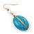Gold Plated Turquoise Stone Wired Bead Drop Earrings - 5cm Length - view 4