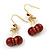 Small Sweet Red Resin 'Cherry' Drop Earrings In Gold Plating - 3.5cm Drop - view 3
