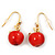 Small Red Resin 'Apple' Drop Earrings In Gold Plating - 2.8cm Length - view 5