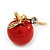 Small Red Resin 'Apple' Drop Earrings In Gold Plating - 2.8cm Length - view 4