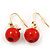 Small Red Resin 'Apple' Drop Earrings In Gold Plating - 2.8cm Length - view 8