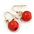 Small Red Resin 'Apple' Drop Earrings In Gold Plating - 2.8cm Length - view 6