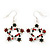 Red/Green/White Crystal 'Christmas Star' Drop Earrings In Silver Plating - 4.5cm Length