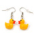 Cute Yellow Plastic 'Duck' Drop Earrings In Silver Plating - 3.5cm Length