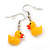 Cute Yellow Plastic 'Duck' Drop Earrings In Silver Plating - 3.5cm Length - view 2