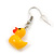 Cute Yellow Plastic 'Duck' Drop Earrings In Silver Plating - 3.5cm Length - view 4