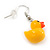 Cute Yellow Plastic 'Duck' Drop Earrings In Silver Plating - 3.5cm Length - view 7