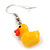 Cute Yellow Plastic 'Duck' Drop Earrings In Silver Plating - 3.5cm Length - view 6