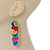 Long Multicoloured 'Button' Acrylic Drop Earrings In Silver Plating - 9cm Length - view 2