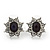 Small Black/Clear Diamante Stud Earrings In Silver Plating - 15mm In Length
