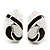 Black/White C-Shape Geometric Enamel Clip-on Earrings In Rhodium Plating - 20mm - view 2