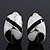 Black/White C-Shape Geometric Enamel Clip-on Earrings In Rhodium Plating - 20mm