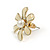 Cream Enamel Simulated Pearl Flower Stud Earrings In Gold Plating - 2cm D - view 4