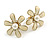 Cream Enamel Simulated Pearl Flower Stud Earrings In Gold Plating - 2cm D - view 2