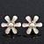 Cream Enamel Simulated Pearl Flower Stud Earrings In Gold Plating - 2cm D - view 6