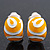 Yellow/White Enamel C-Shape Clip-on Earrings In Rhodium Plating - 15mm Length