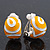 Yellow/White Enamel C-Shape Clip-on Earrings In Rhodium Plating - 15mm Length - view 2