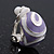 Lavender/White Enamel C-Shape Clip-on Earrings In Rhodium Plating - 15mm Length - view 7