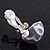 Lavender/White Enamel C-Shape Clip-on Earrings In Rhodium Plating - 15mm Length - view 4