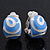 Blue/White Enamel C-Shape Clip-on Earrings In Rhodium Plating - 15mm Length - view 2
