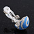 Blue/White Enamel C-Shape Clip-on Earrings In Rhodium Plating - 15mm Length - view 5